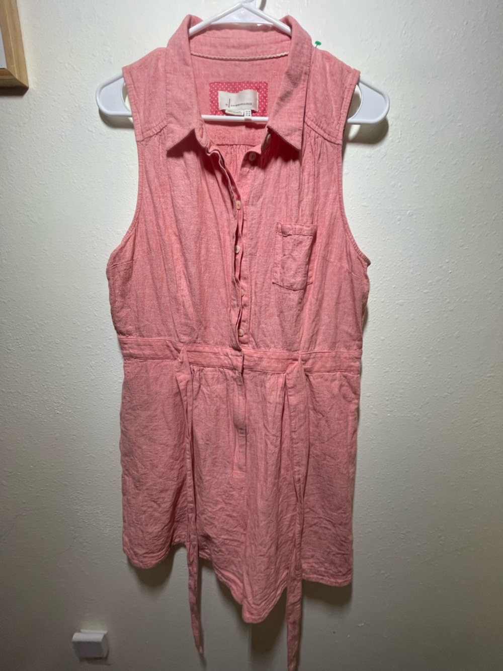 Anthropologie Peach Pink Buttoned Sleeveless Shorts Romper Size 18